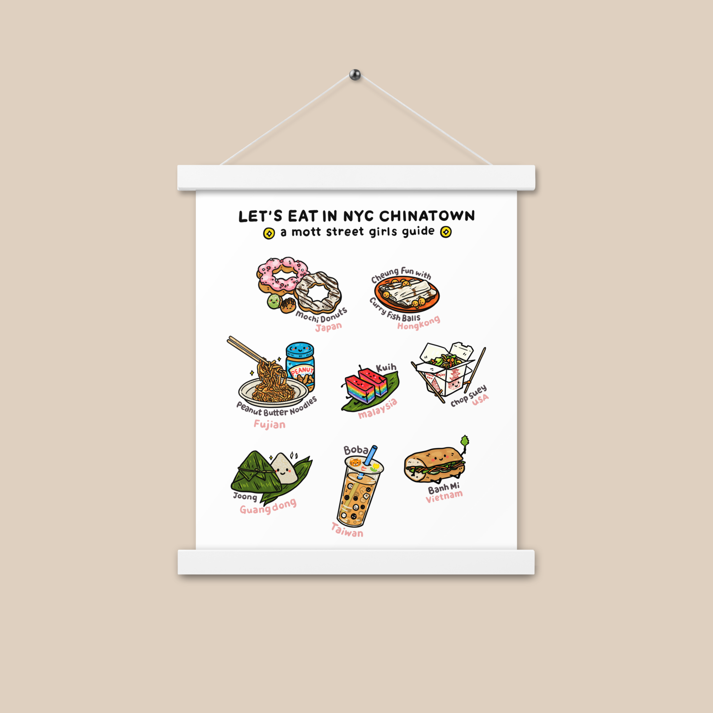 Let's Eat in NYC Chinatown Poster with Hangers